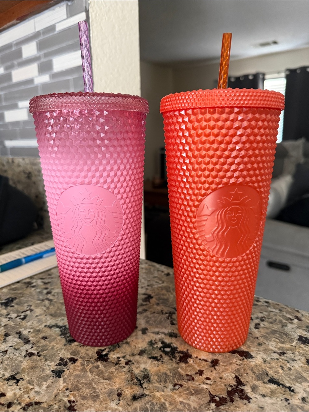 Starbucks Pink-to-Magenta Ombre & Coral Orange Studded Tumblers